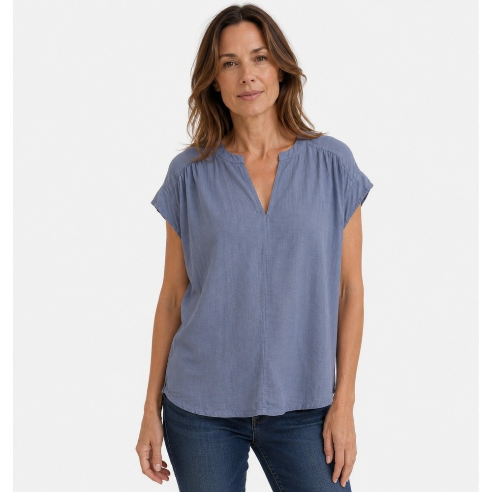 Splendid Blue Linen Blouse Top Women's Size Medium | Relaxed Cap Sleeve Top